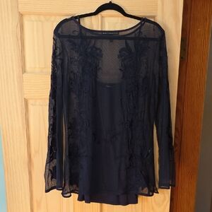 White House Black Market Navy Mesh Top